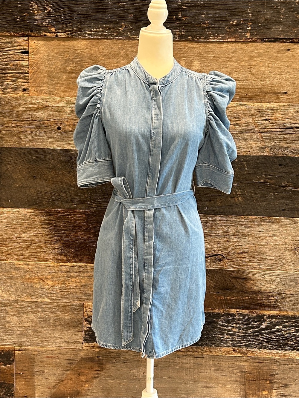 Frame Gillian Denim Short Puff Sleeve Mini Denim Dress. XS